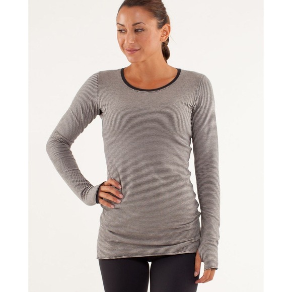 Lululemon Every Yogi Long Sleeve Top Tonka Stripe Cashew Black Reversible Size 6 - Picture 1 of 13